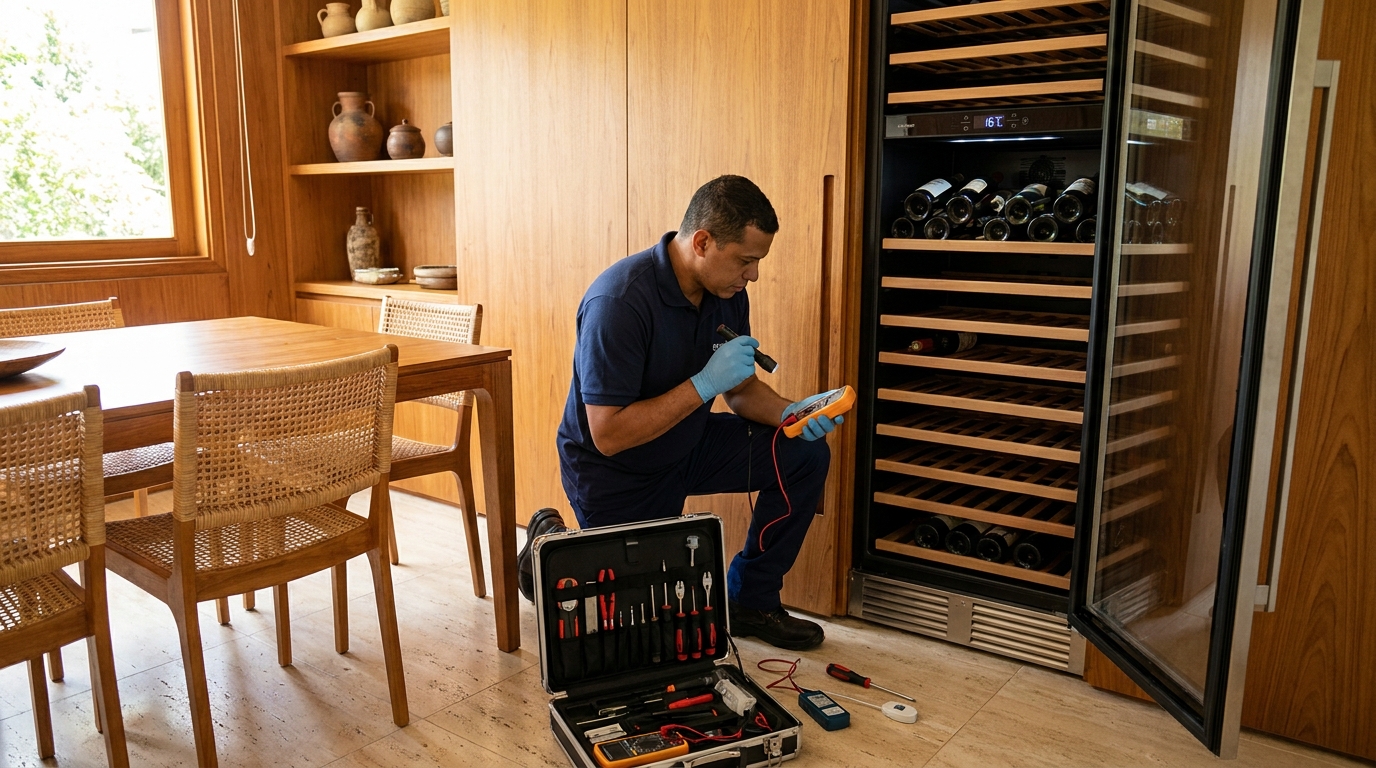 Troca de termostato de adega climatizada em atendimento técnico no Setor Central, Anápolis‑GO
